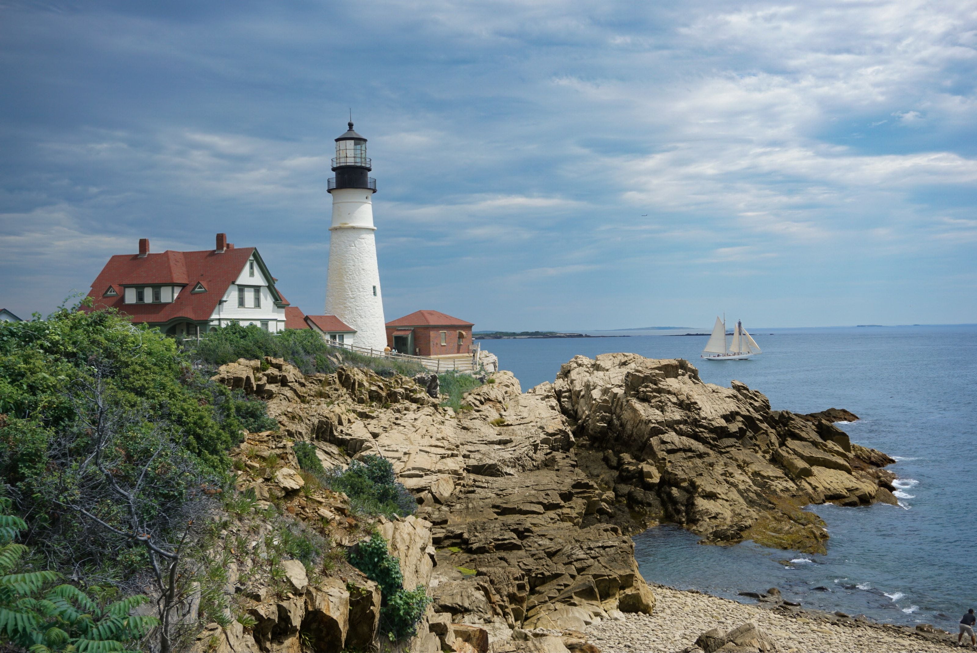 Portland Head Light on the rocky coast of Cape Elizabeth, Maine